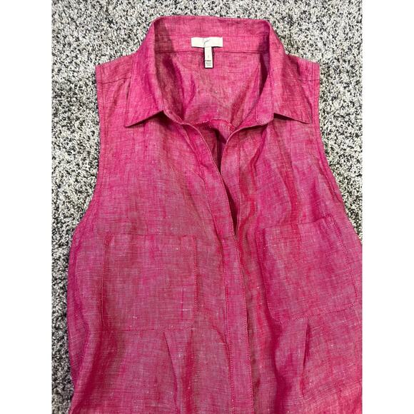 Joie Belted Linen Romper Toinette Pink Cutout Back Pockets Chambray Shorts S - Picture 4 of 15